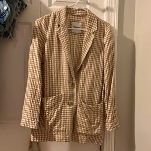 Madewell yellow and white checker linen blazer